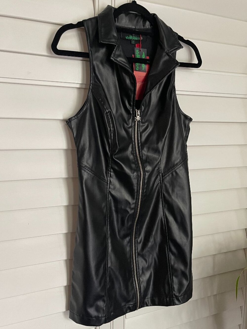*NWT VTG* Tripp NYC Faux Leather Zip Front Mini Dress Size Medium - Picture 2 of 9